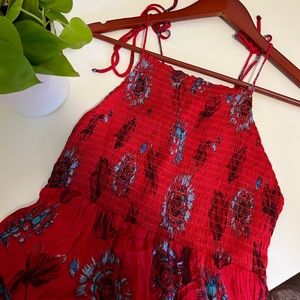 Free People Garden Party Red Floral Print Maxi Dress